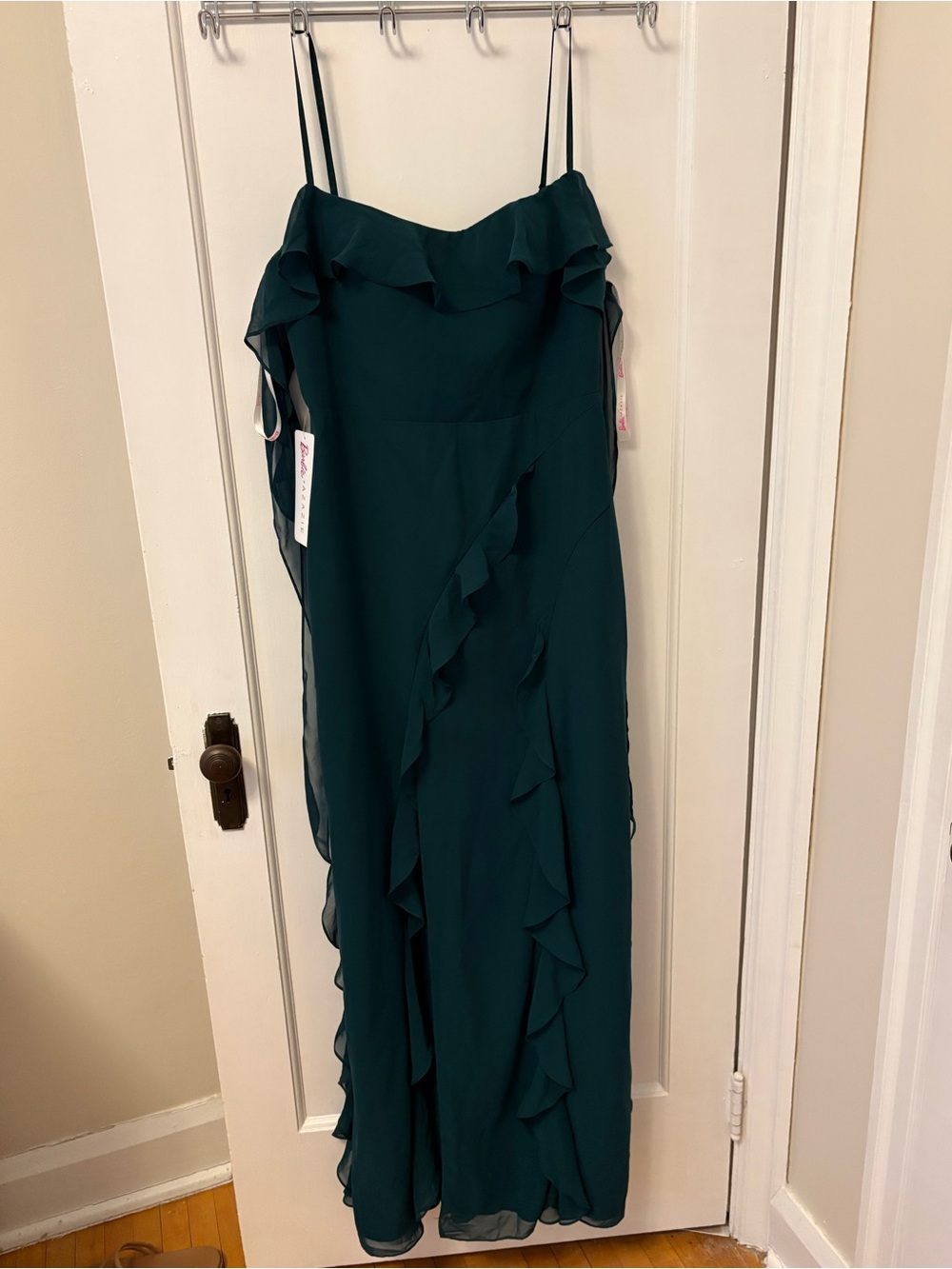 Azazie Barbie collection Pine green formal maxi dress size 10